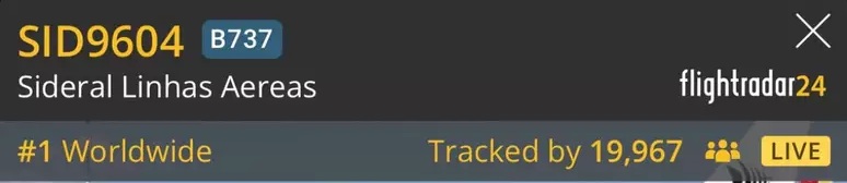 Imagem do site FlightRadar mostra informações do voo do Flamengo para Lima, como nome da companhia, código da viagem e número de espectadores