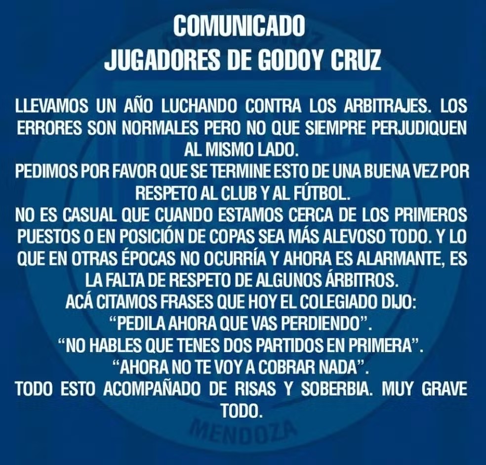 Nota do Godoy Cruz contra Darío Herrera