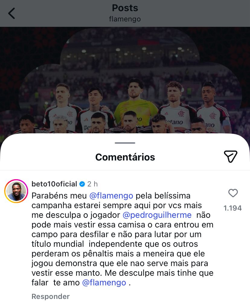 Comentário de Beto sobre atuação de Pedro, do Flamengo, contra o PSG